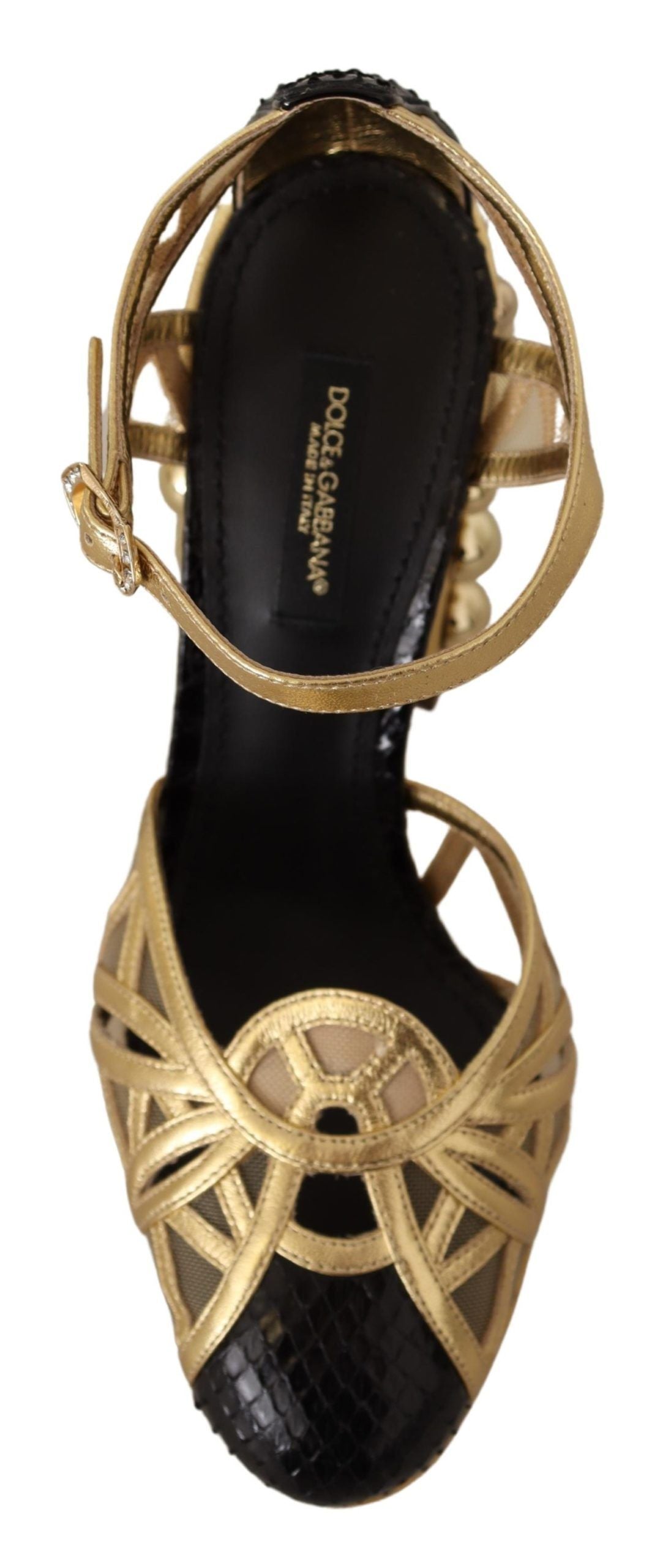 Dolce & Gabbana Black Gold Leather Studded Ankle Straps Shoes Dolce & Gabbana