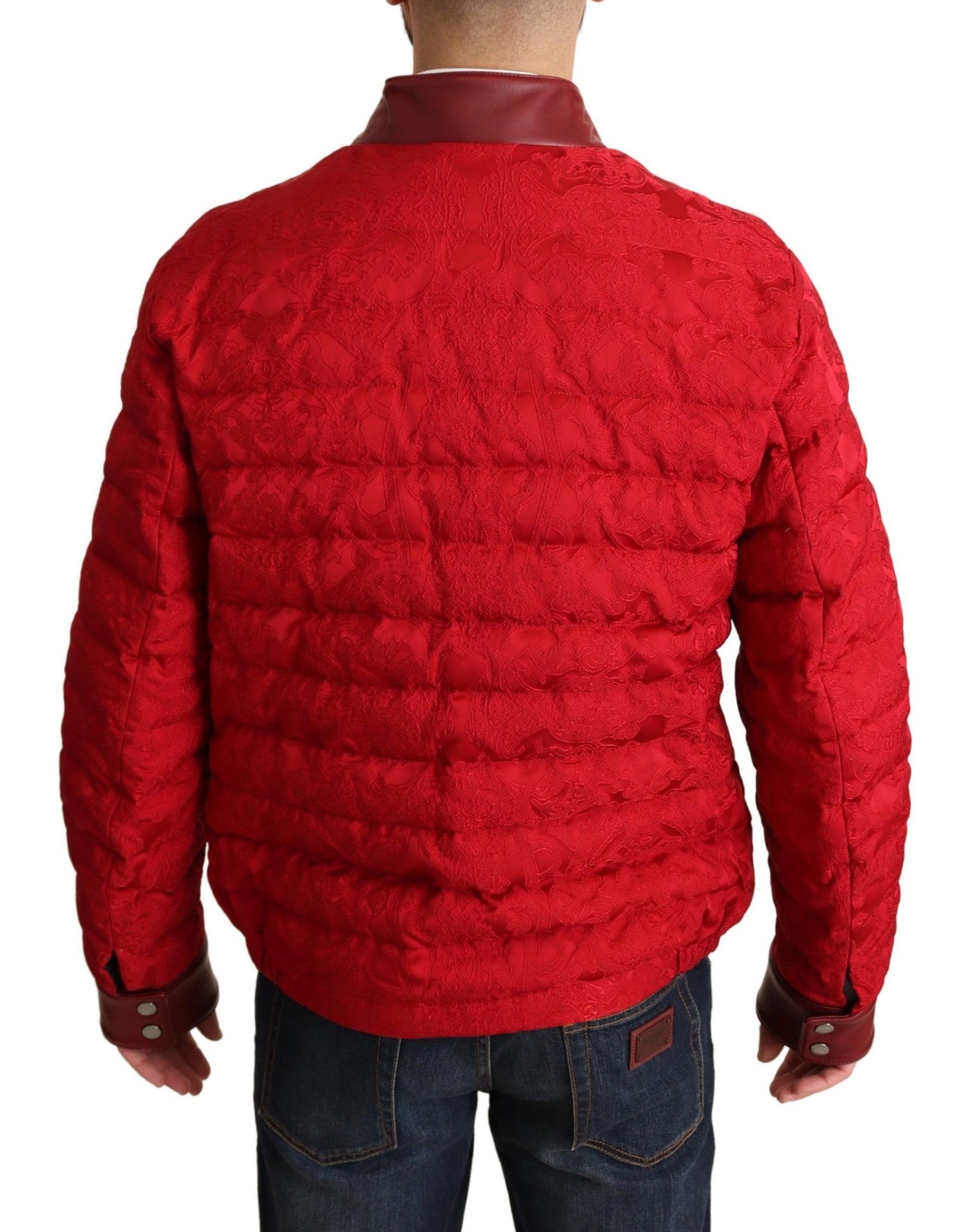 Dolce & Gabbana Red Brocade Bomber Gold Crown Logo Coat Jacket Dolce & Gabbana
