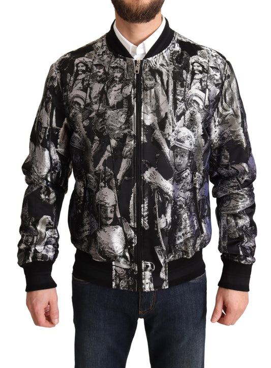 Dolce & Gabbana Black Silver Puppi Motive Bomber Jacket Dolce & Gabbana