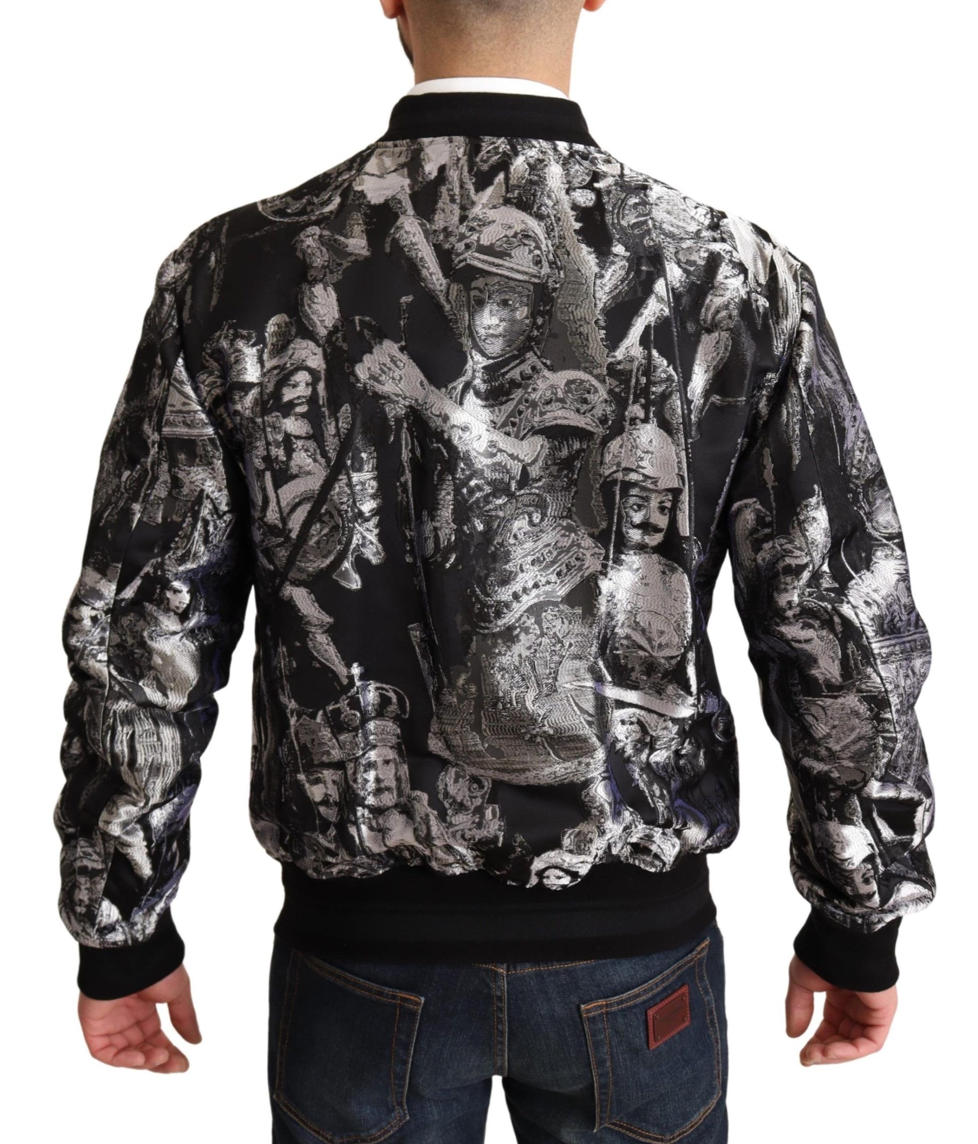 Dolce & Gabbana Black Silver Puppi Motive Bomber Jacket Dolce & Gabbana