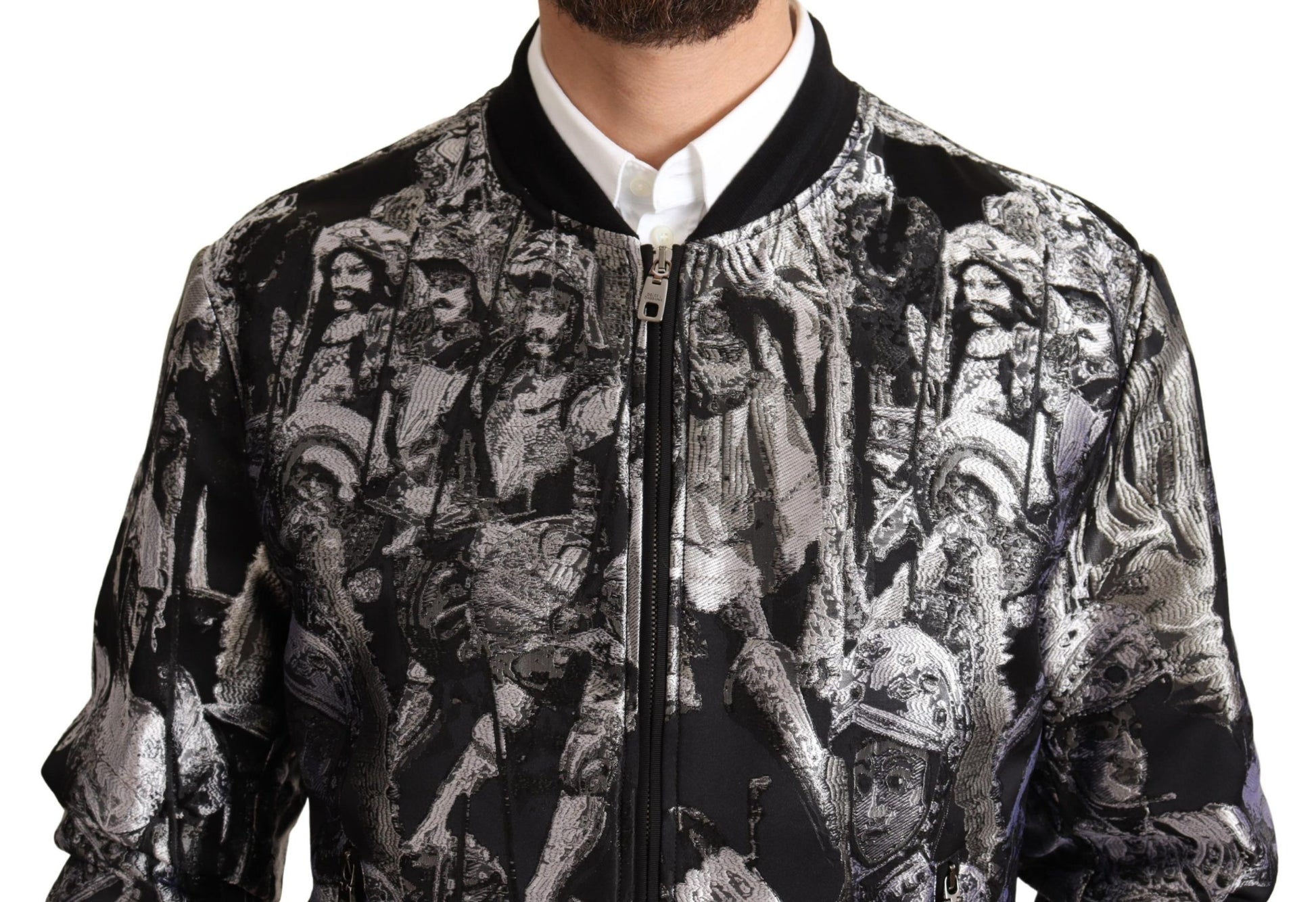 Dolce & Gabbana Black Silver Puppi Motive Bomber Jacket Dolce & Gabbana