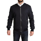 Dolce & Gabbana Blue Silk Coat Short Bomber Men Jacket