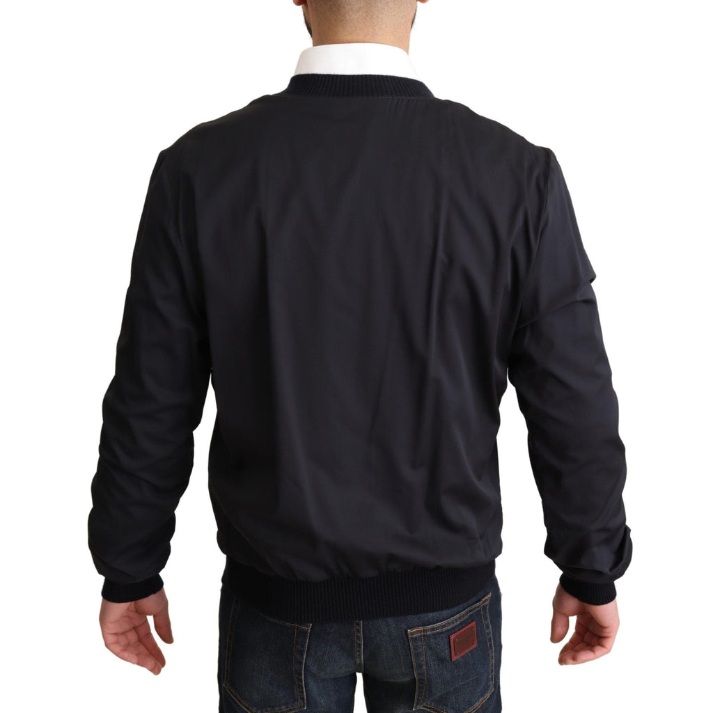 Dolce & Gabbana Blue Silk Coat Short Bomber Men Jacket