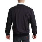 Dolce & Gabbana Blue Silk Coat Short Bomber Men Jacket
