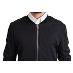 Dolce & Gabbana Blue Silk Coat Short Bomber Men Jacket