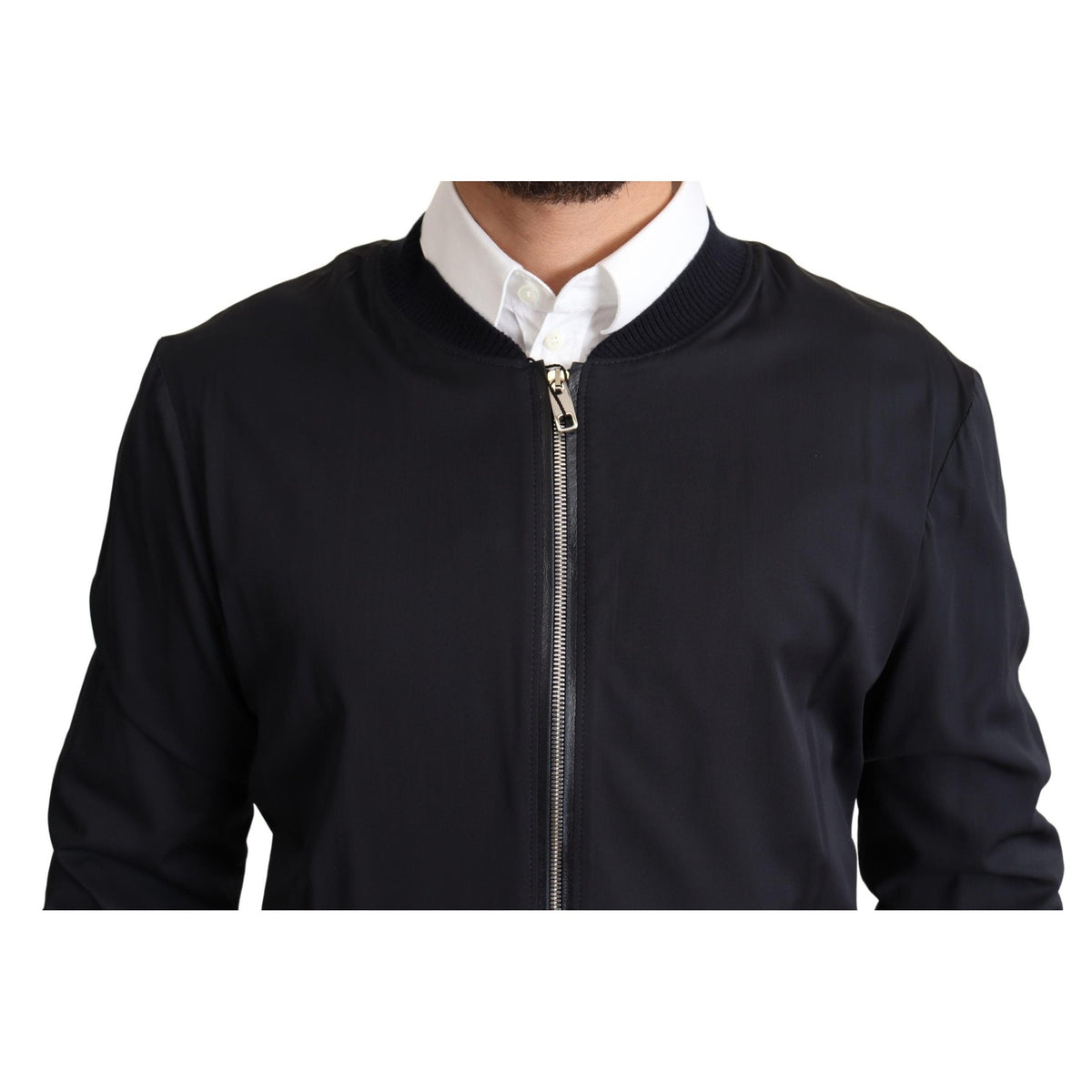 Dolce & Gabbana Blue Silk Coat Short Bomber Men Jacket
