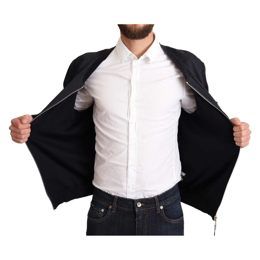 Dolce & Gabbana Blue Silk Coat Short Bomber Men Jacket