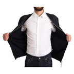 Dolce & Gabbana Blue Silk Coat Short Bomber Men Jacket