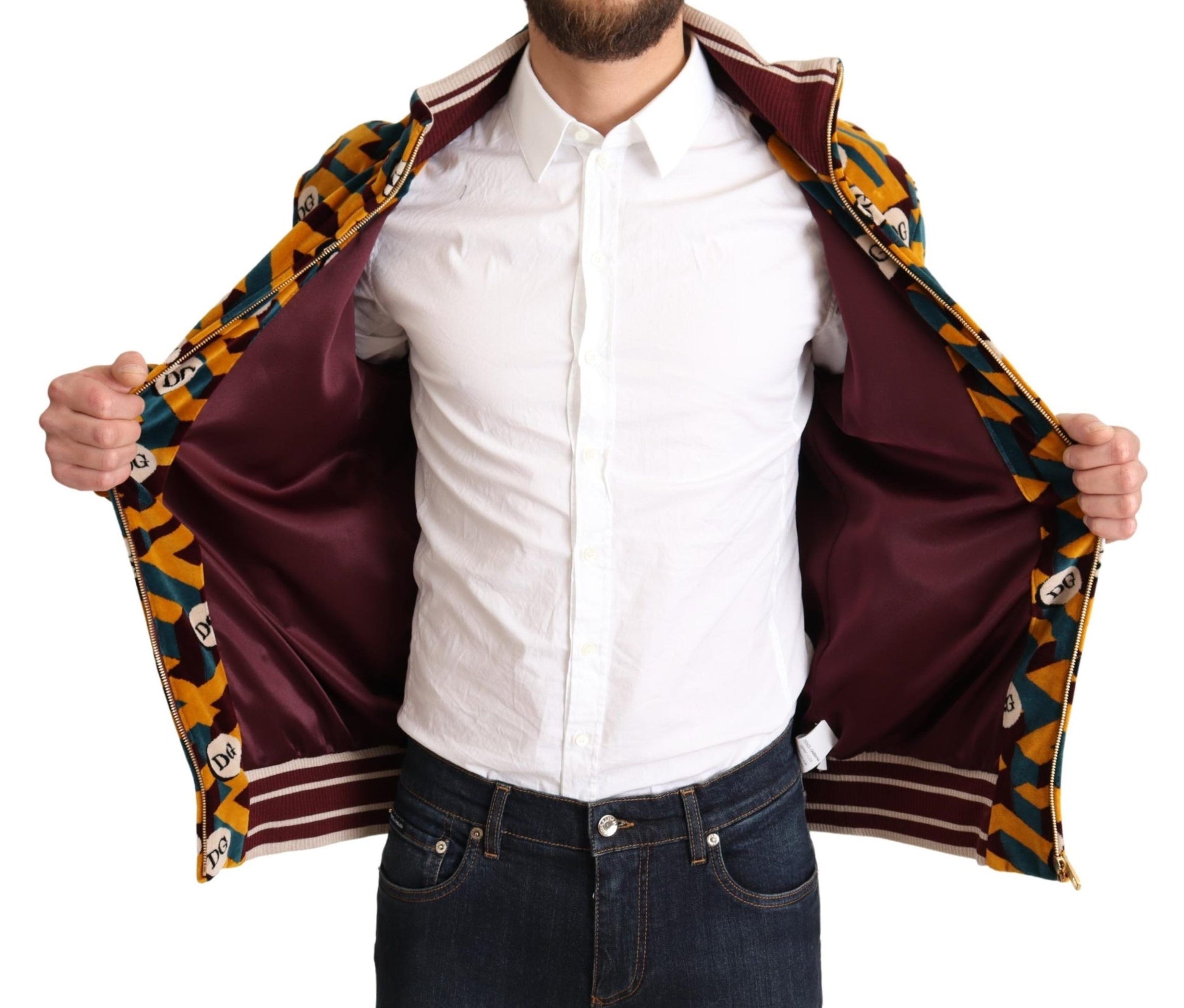Dolce & Gabbana Multicolor Velvet DG Logo Mens Sweater Jacket Dolce & Gabbana