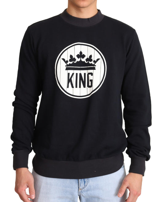 Dolce & Gabbana Blue Crown King Cotton Pullover Sweater Dolce & Gabbana