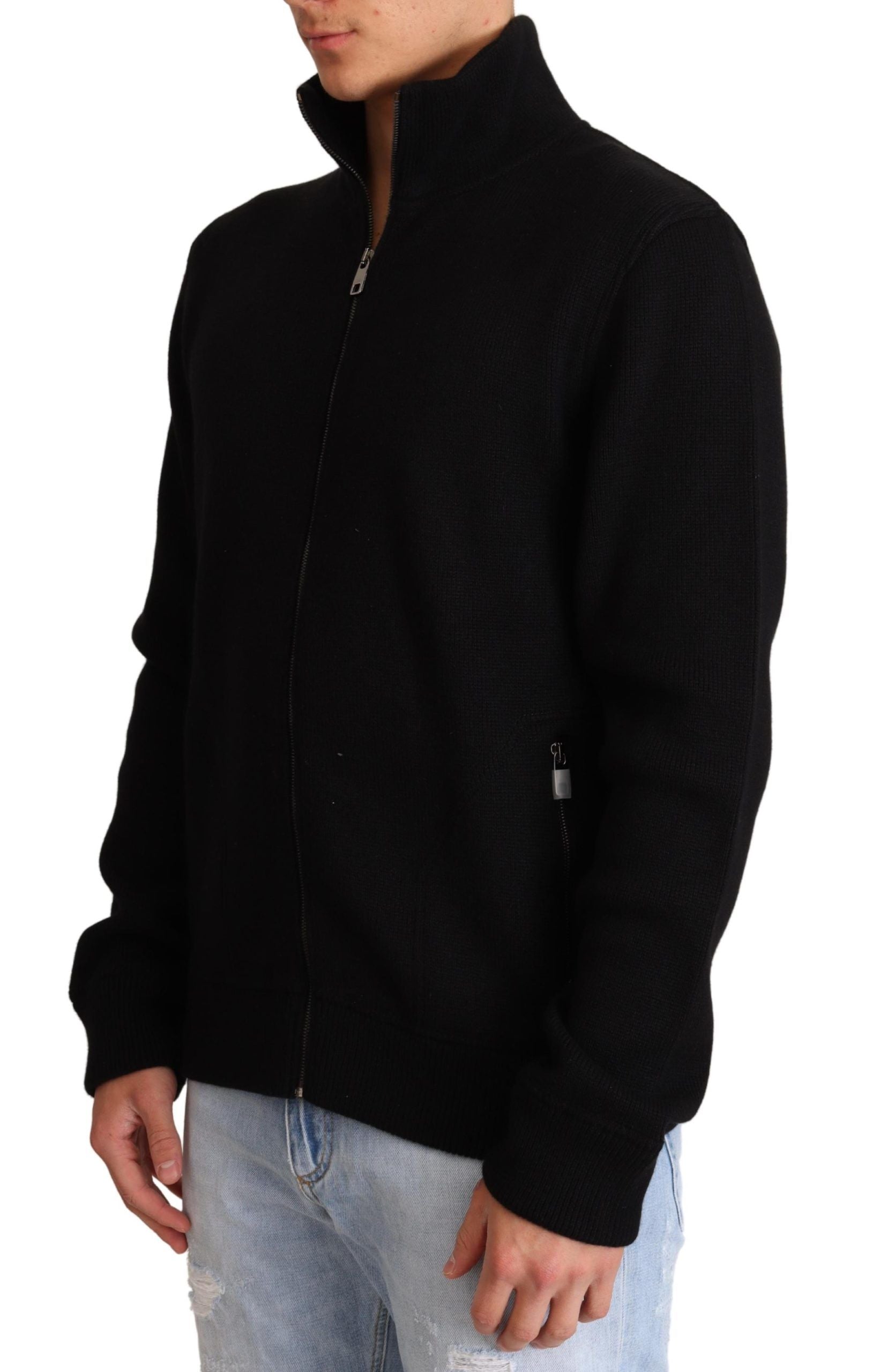 Dolce & Gabbana Black Cashmere Zipper Mens Sweater Dolce & Gabbana