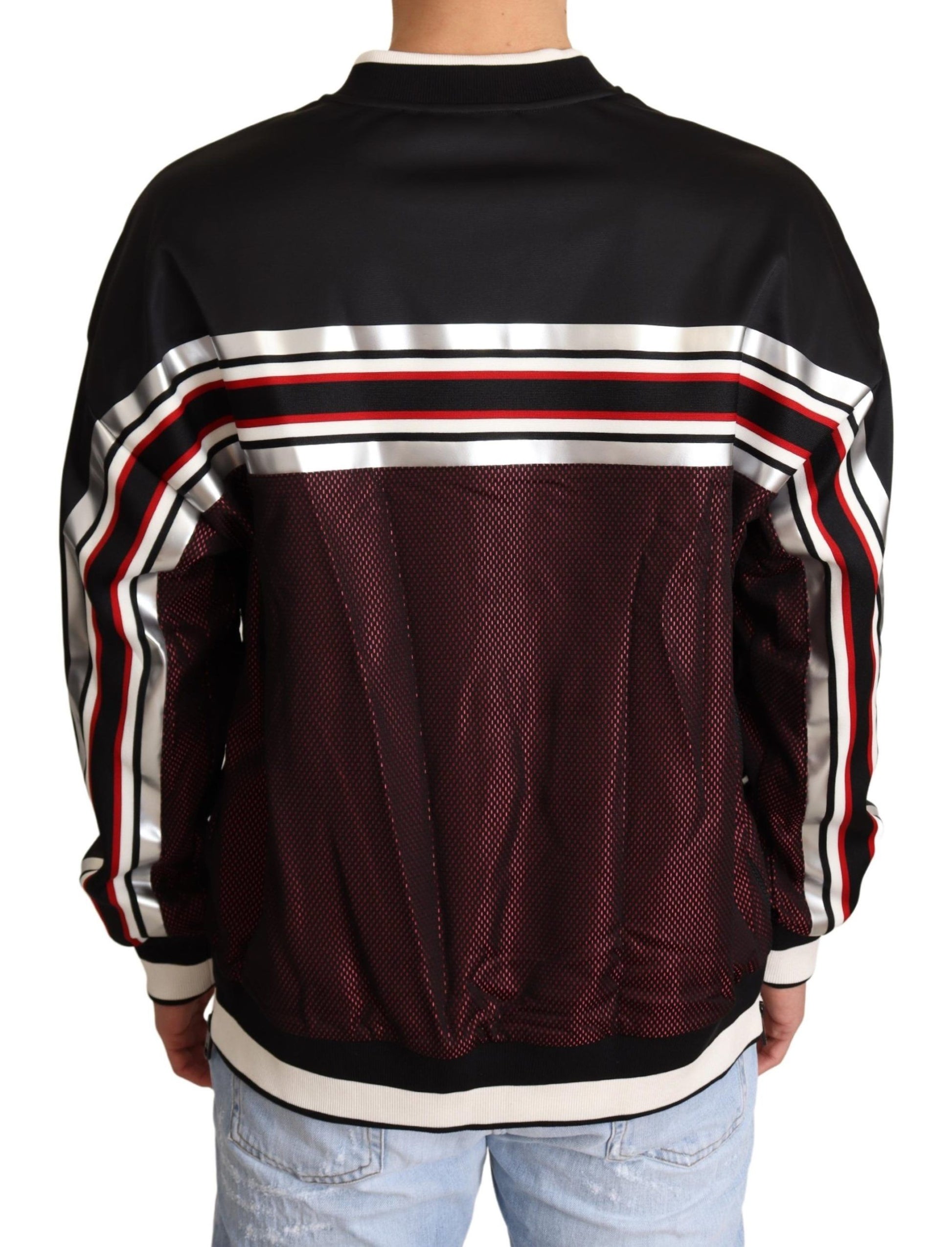 Dolce & Gabbana Black Red Mesh Sport Pullover Crewneck Sweater Dolce & Gabbana
