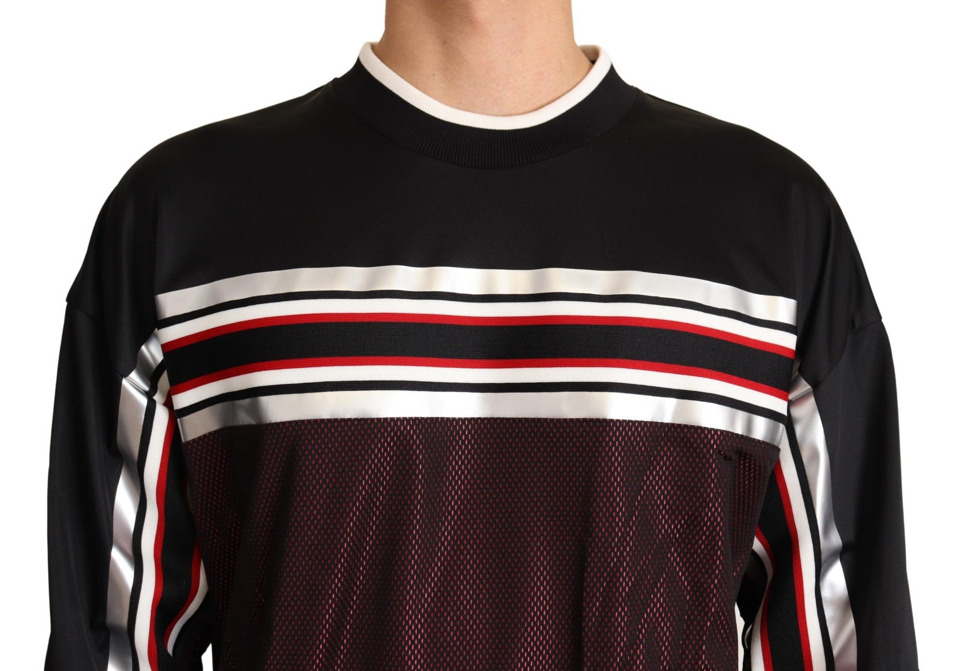 Dolce & Gabbana Black Red Mesh Sport Pullover Crewneck Sweater Dolce & Gabbana