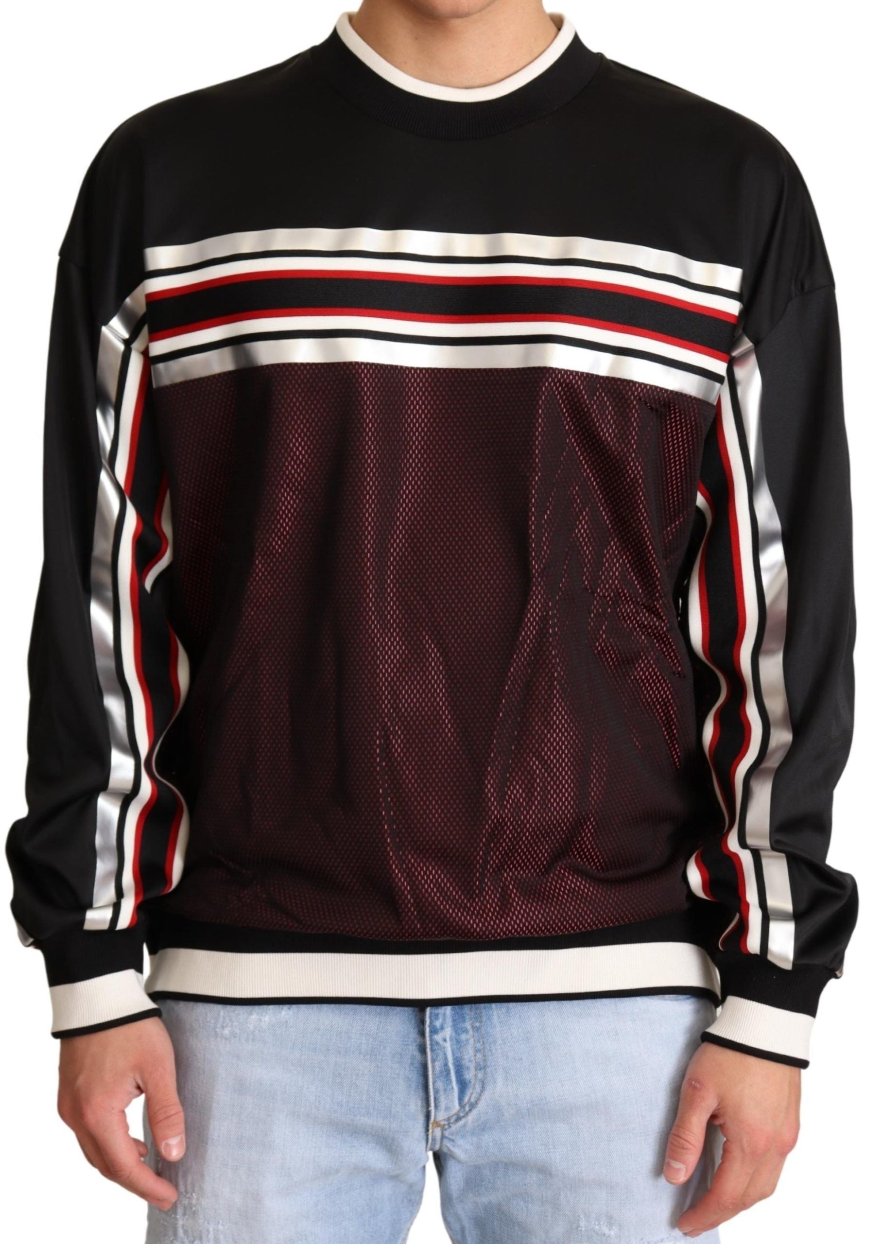Dolce & Gabbana Black Red Mesh Sport Pullover Crewneck Sweater Dolce & Gabbana