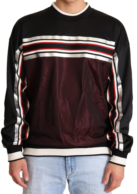 Dolce & Gabbana Black Red Mesh Sport Pullover Crewneck Sweater Dolce & Gabbana