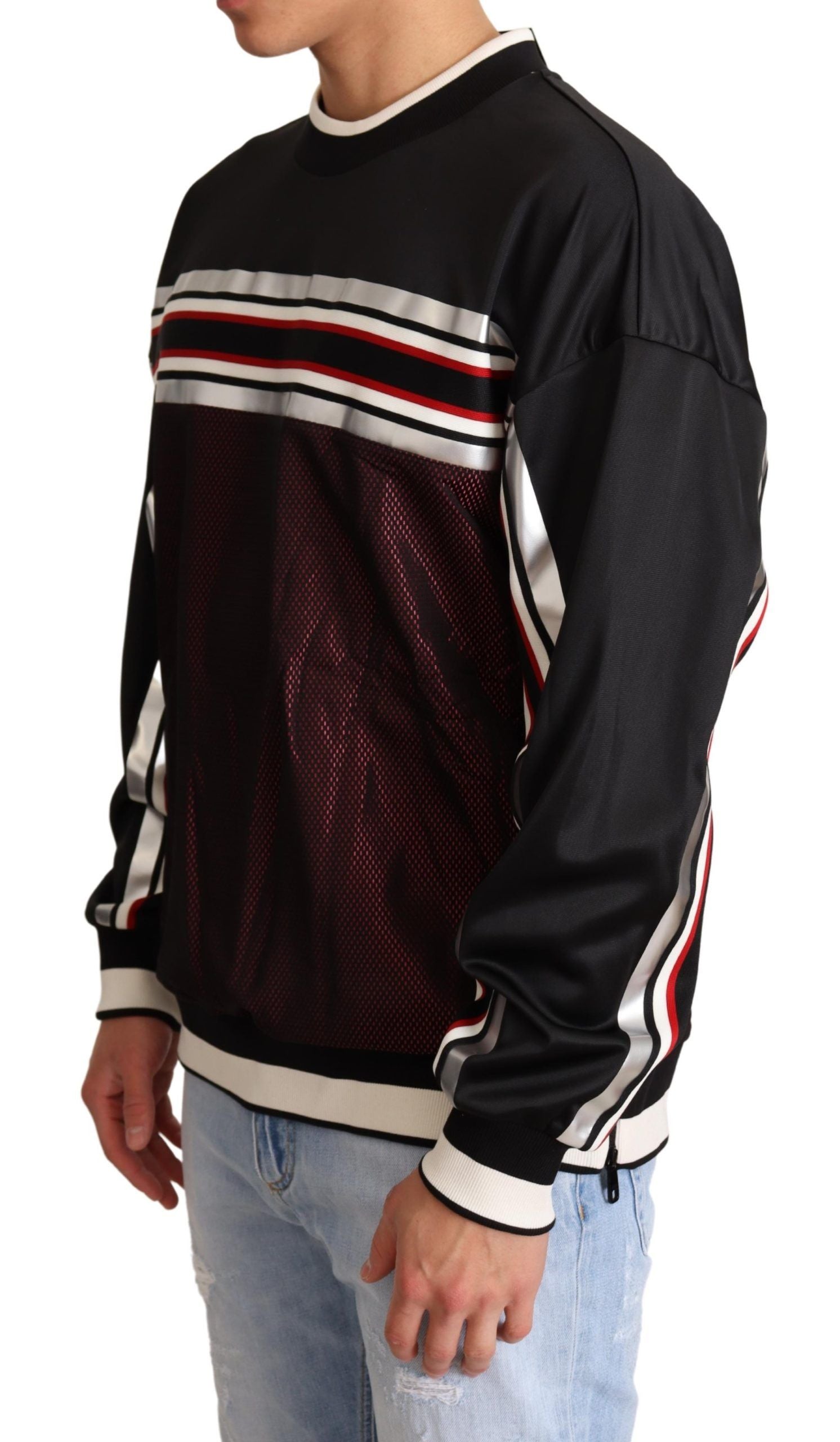 Dolce & Gabbana Black Red Mesh Sport Pullover Crewneck Sweater Dolce & Gabbana