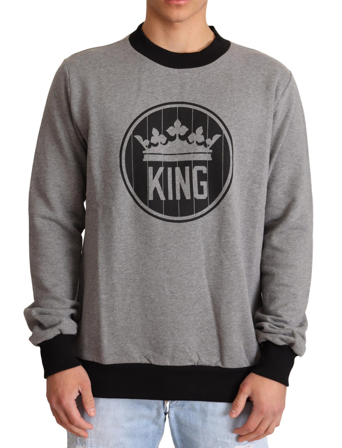 Dolce & Gabbana Gray Crown King Cotton Pullover Sweater Dolce & Gabbana