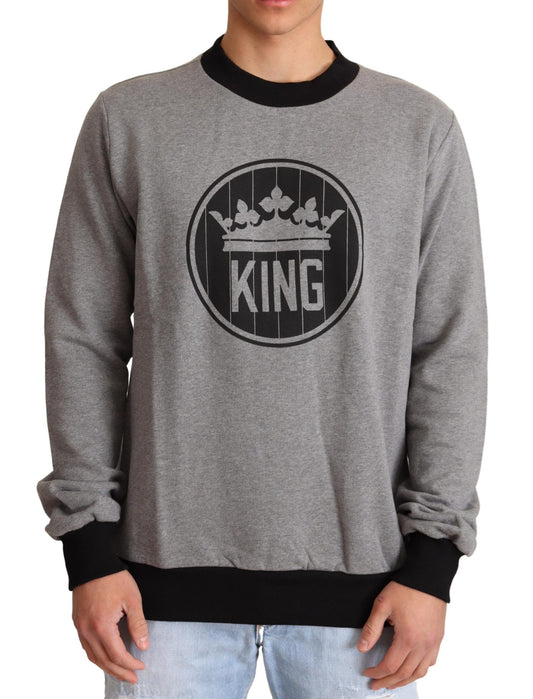 Dolce & Gabbana Gray Crown King Cotton Pullover Sweater Dolce & Gabbana