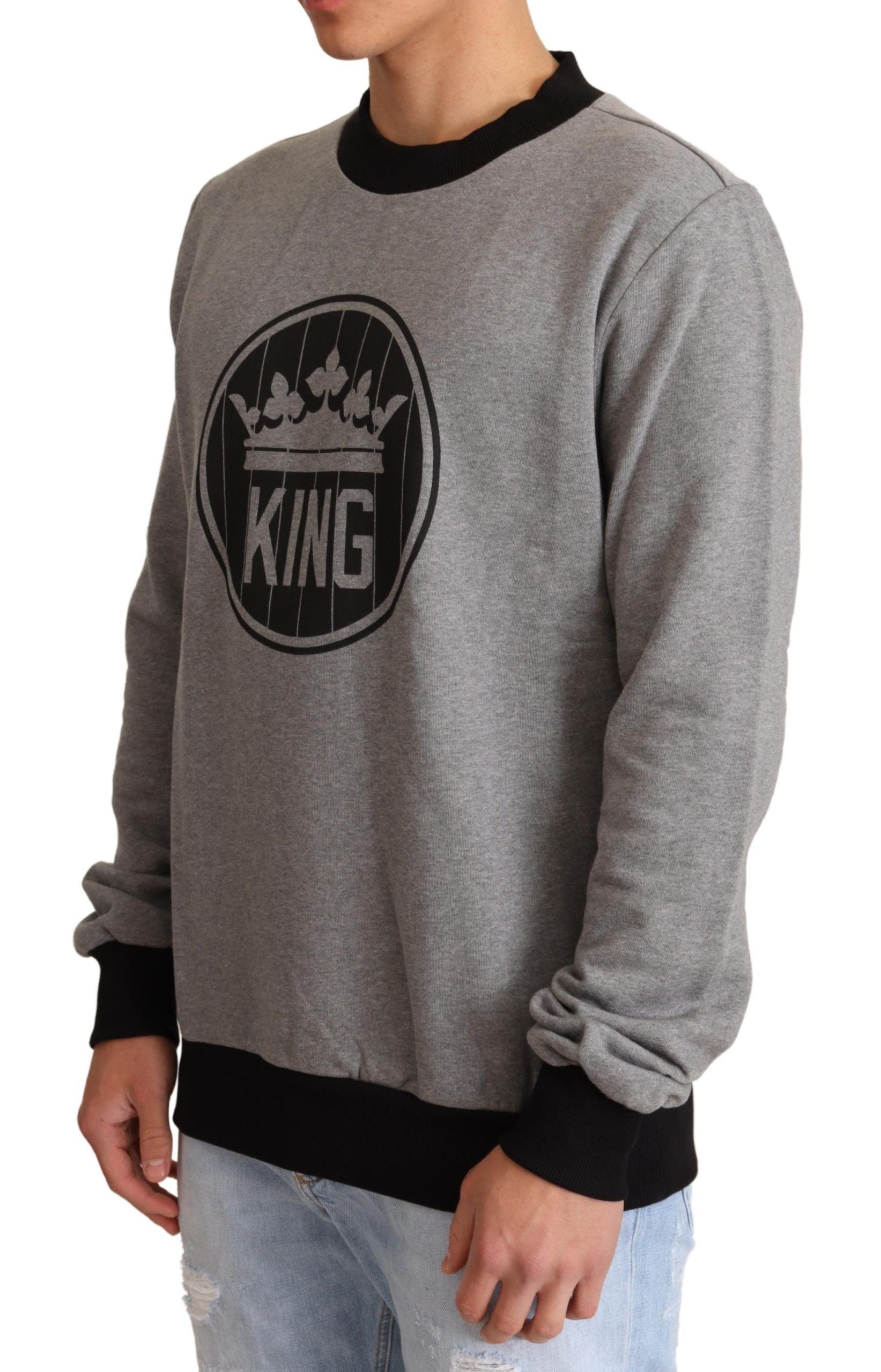 Dolce & Gabbana Gray Crown King Cotton Pullover Sweater Dolce & Gabbana