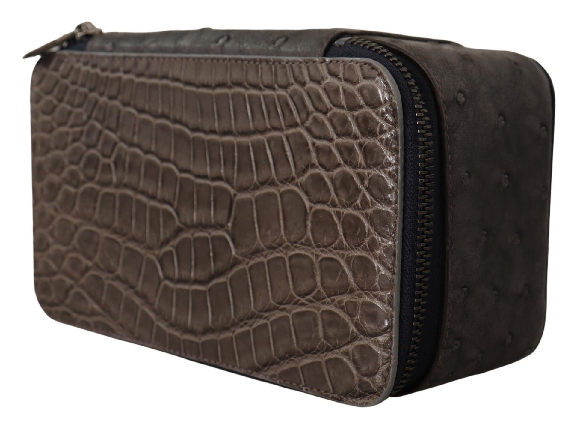 Dolce & Gabbana Gray Skin Leather Vanity Case Toiletry Shaving Bag Dolce & Gabbana