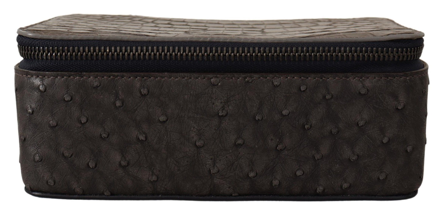 Dolce & Gabbana Gray Skin Leather Vanity Case Toiletry Shaving Bag Dolce & Gabbana