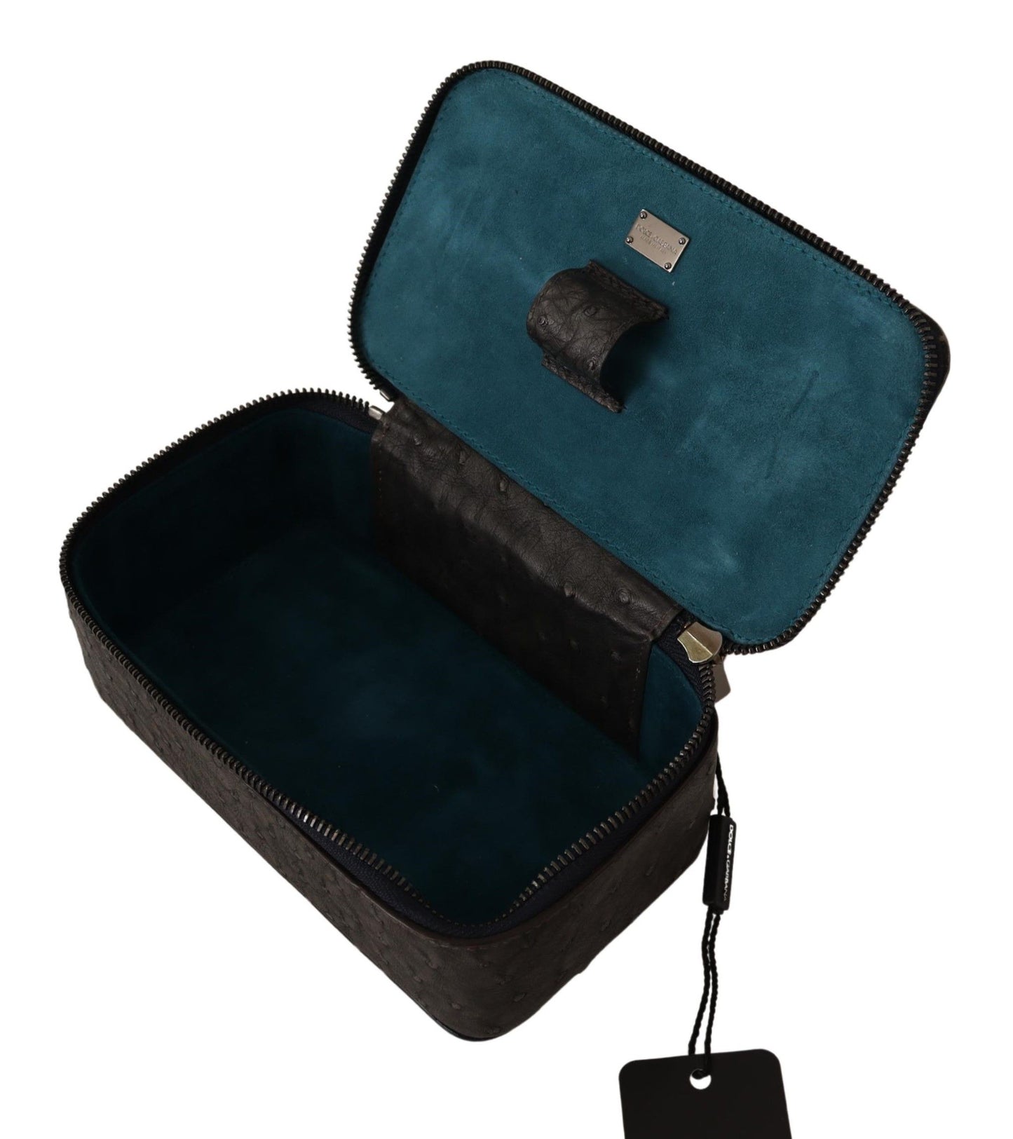 Dolce & Gabbana Gray Skin Leather Vanity Case Toiletry Shaving Bag Dolce & Gabbana