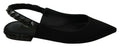 Dolce & Gabbana black slingback flats with charmeuse fabric, featuring a sleek and elegant design for stylish wear.