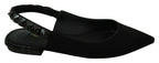 Dolce & Gabbana black slingback flats with charmeuse fabric, featuring a sleek and elegant design for stylish wear.