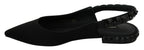 Black Dolce & Gabbana slingback flats with charmeuse fabric, featuring elegant pointed toes and sleek design.
