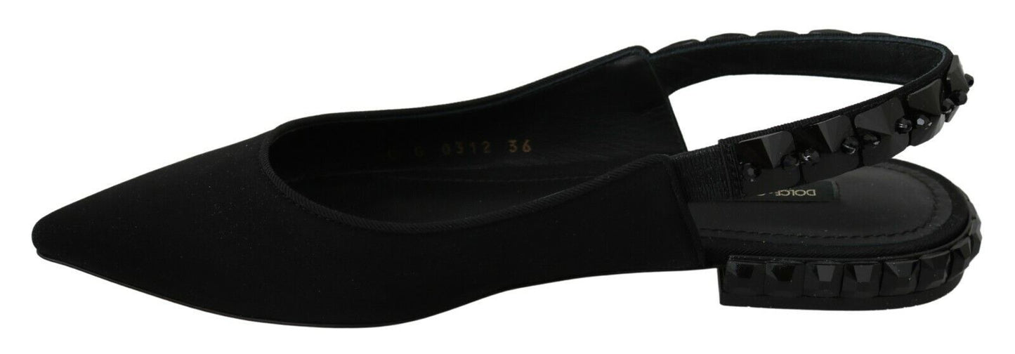 Dolce & Gabbana Black Flats Slingback Charmeuse Shoes Dolce & Gabbana