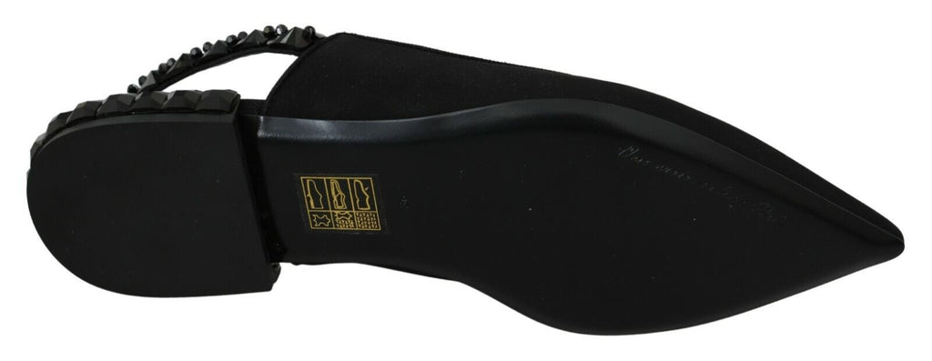 Black Dolce & Gabbana flats slingback shoes with charmeuse fabric and elegant design, perfect for sophisticated style.