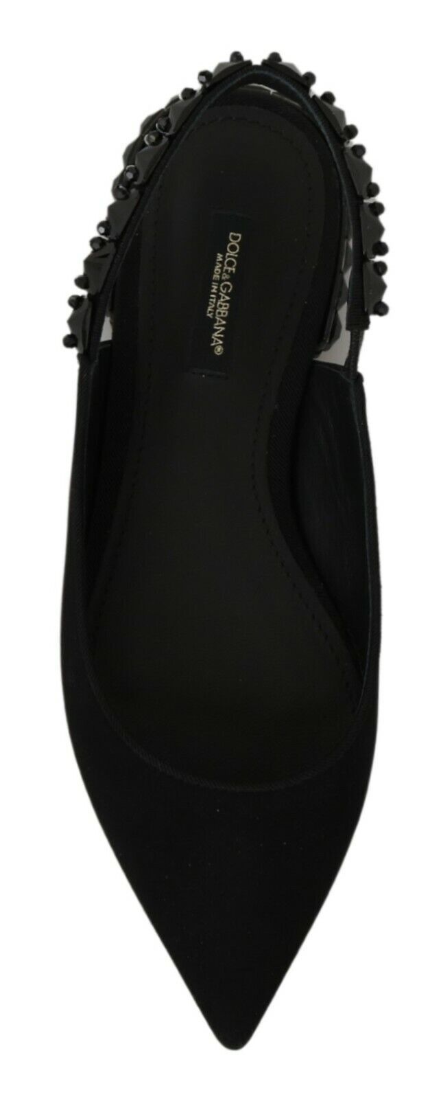 Dolce & Gabbana black slingback flats with charmeuse fabric and elegant design, showcasing a stylish and comfortable shoe.