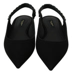 Dolce & Gabbana black slingback flats made of charmeuse fabric, featuring a sleek, elegant design and pointed toe.