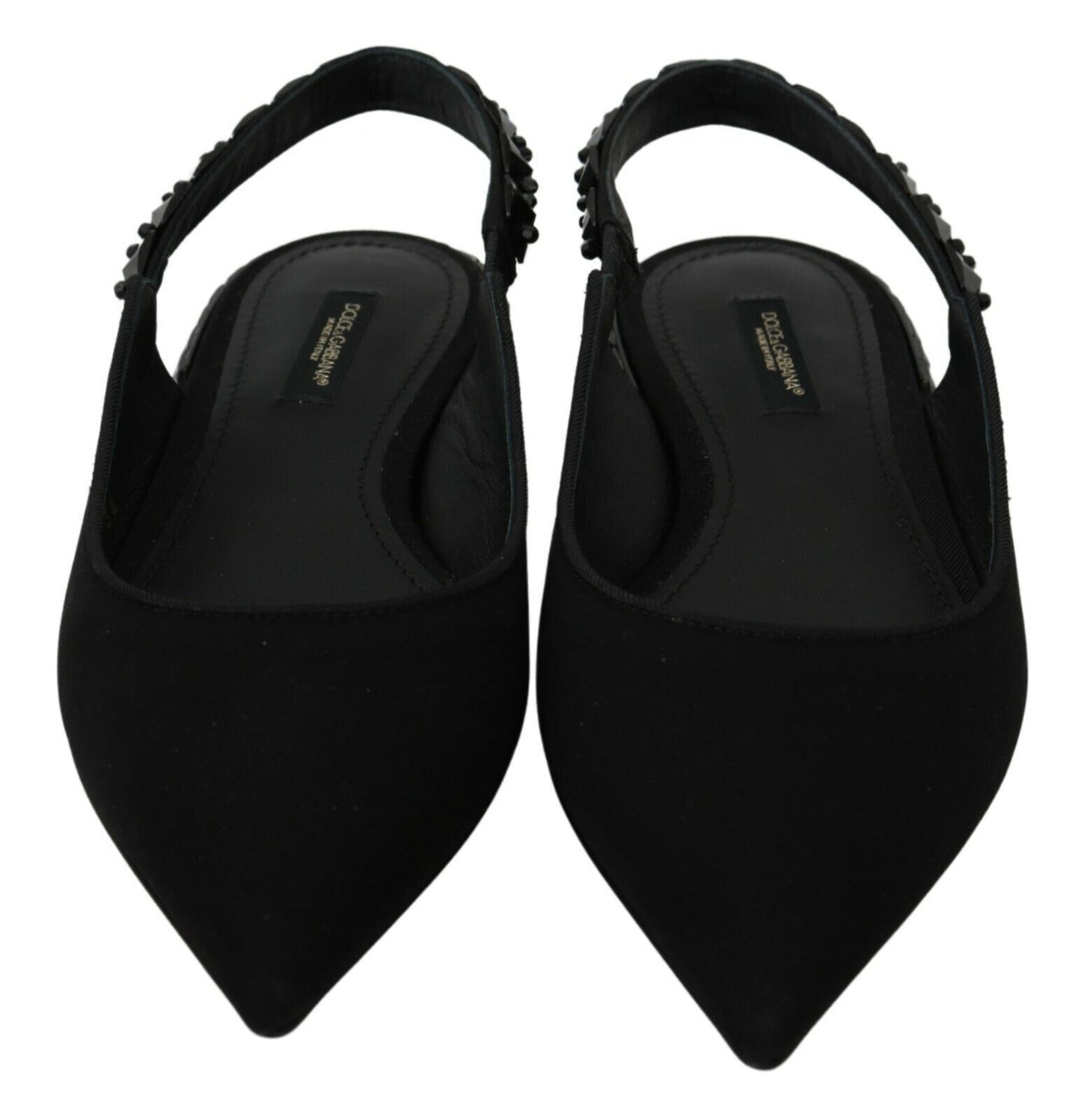 Dolce & Gabbana Black Flats Slingback Charmeuse Shoes Dolce & Gabbana