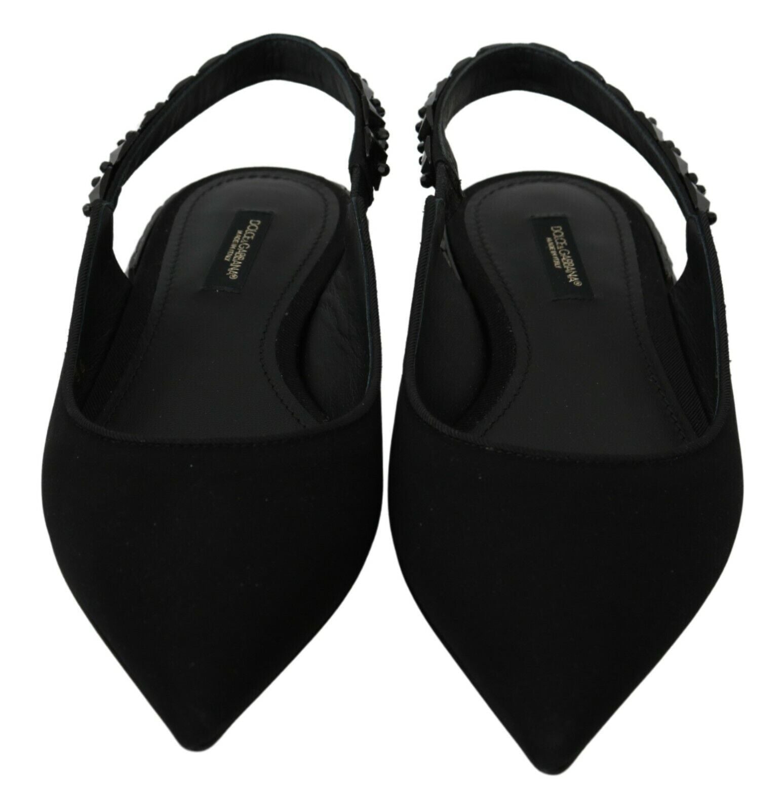 Dolce & Gabbana Black Flats Slingback Charmeuse Shoes Dolce & Gabbana