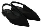Dolce & Gabbana black slingback flats with charmeuse fabric and pointed toe, stylish and elegant footwear.