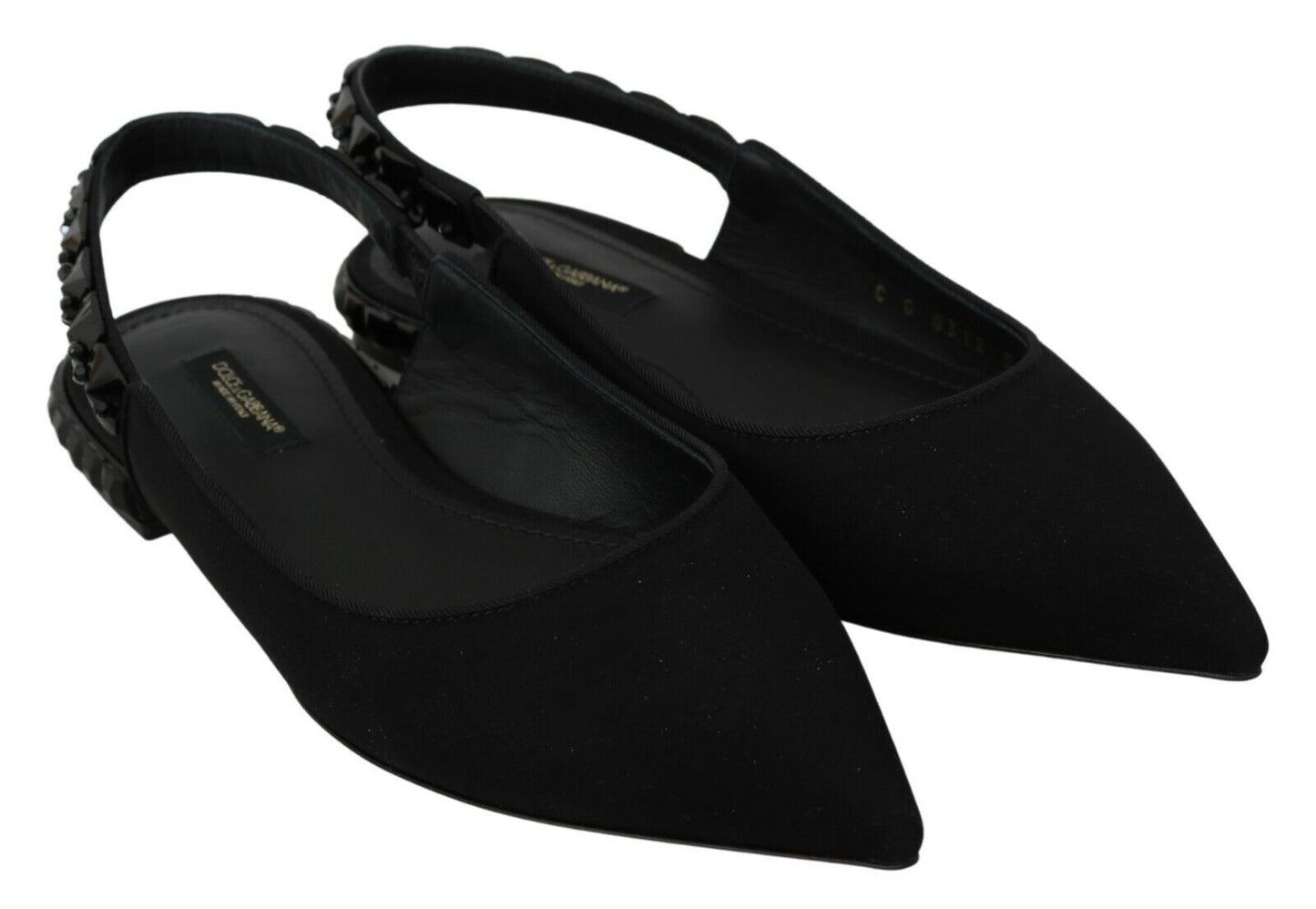 Dolce & Gabbana Black Flats Slingback Charmeuse Shoes Dolce & Gabbana