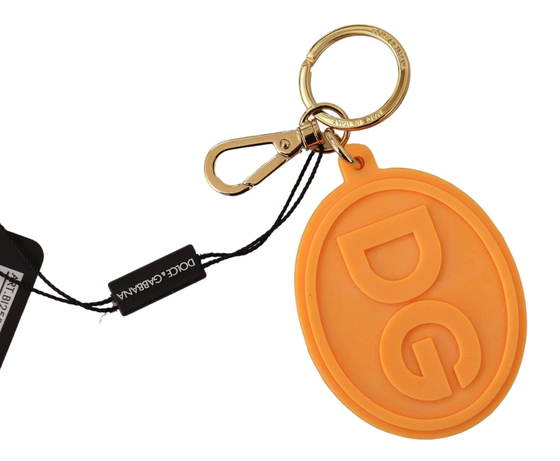 Dolce & Gabbana Orange Rubber DG Logo Gold Brass Metal Keychain Dolce & Gabbana