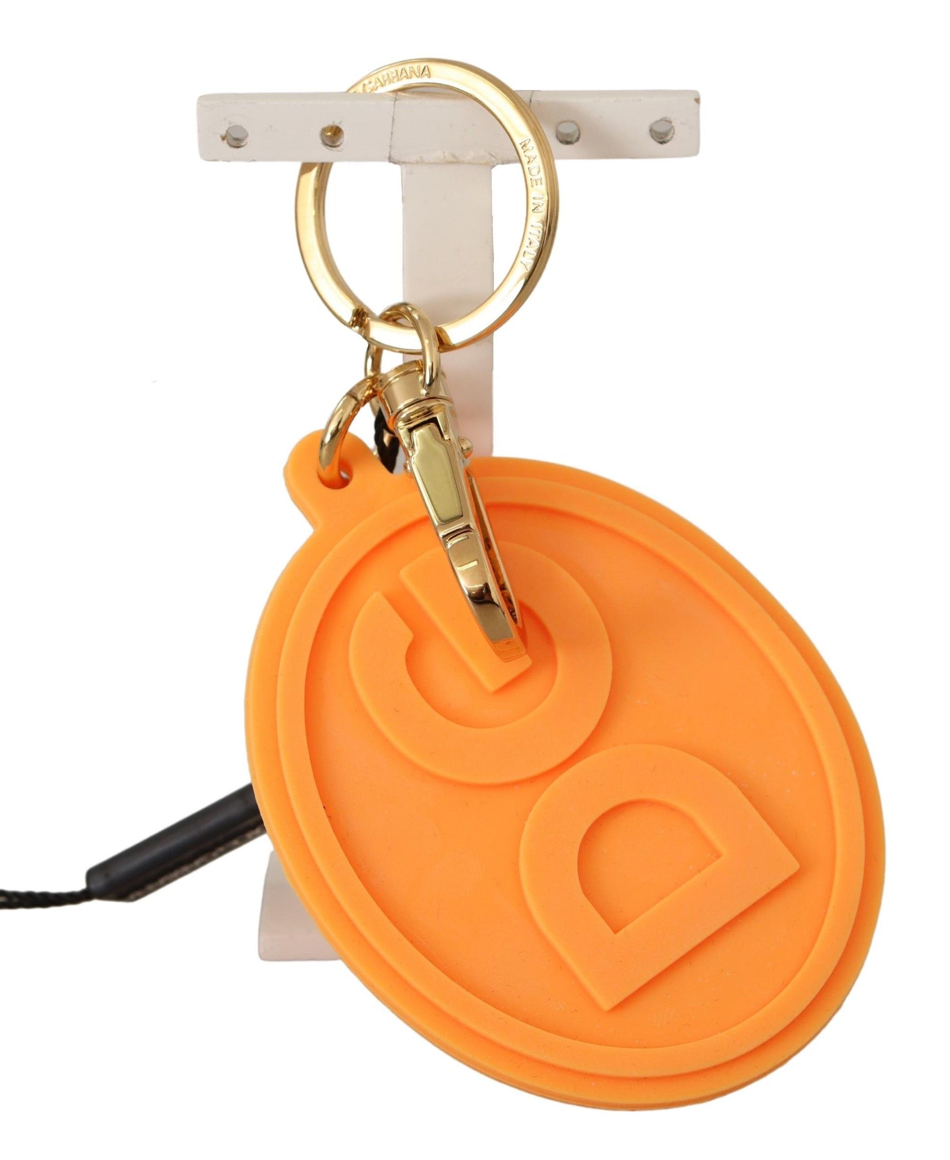Dolce & Gabbana Orange Rubber DG Logo Gold Brass Metal Keychain Dolce & Gabbana