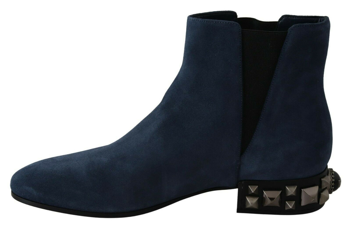 Dolce & Gabbana Blue Suede Embellished Studded Boots Shoes Dolce & Gabbana