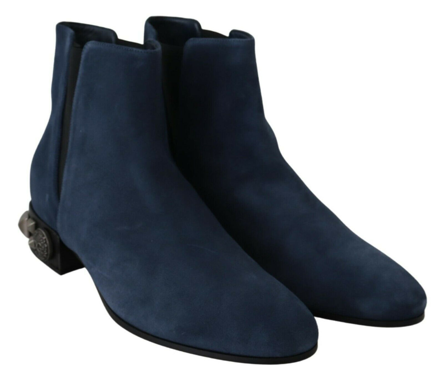 Dolce & Gabbana Blue Suede Embellished Studded Boots Shoes Dolce & Gabbana