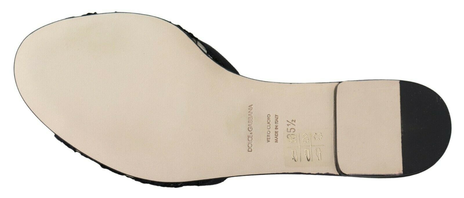 Dolce & Gabbana Black Taormina Lace Slides Crystals Flats Shoes Dolce & Gabbana