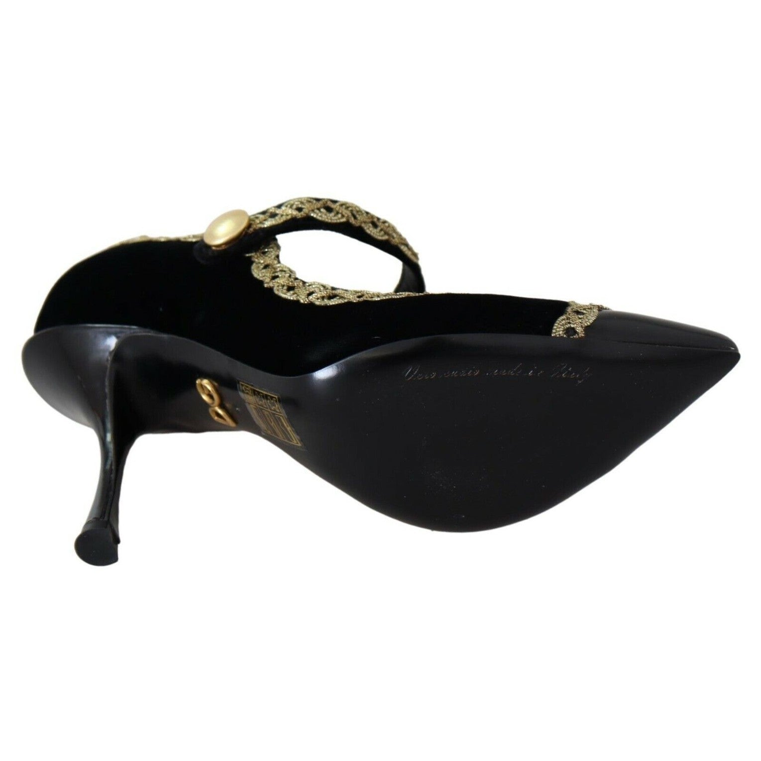 Dolce & Gabbana Black Embellished Velvet Mary Jane Pumps Shoes