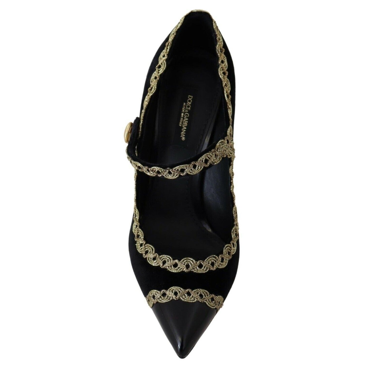 Dolce & Gabbana Black Embellished Velvet Mary Jane Pumps Shoes