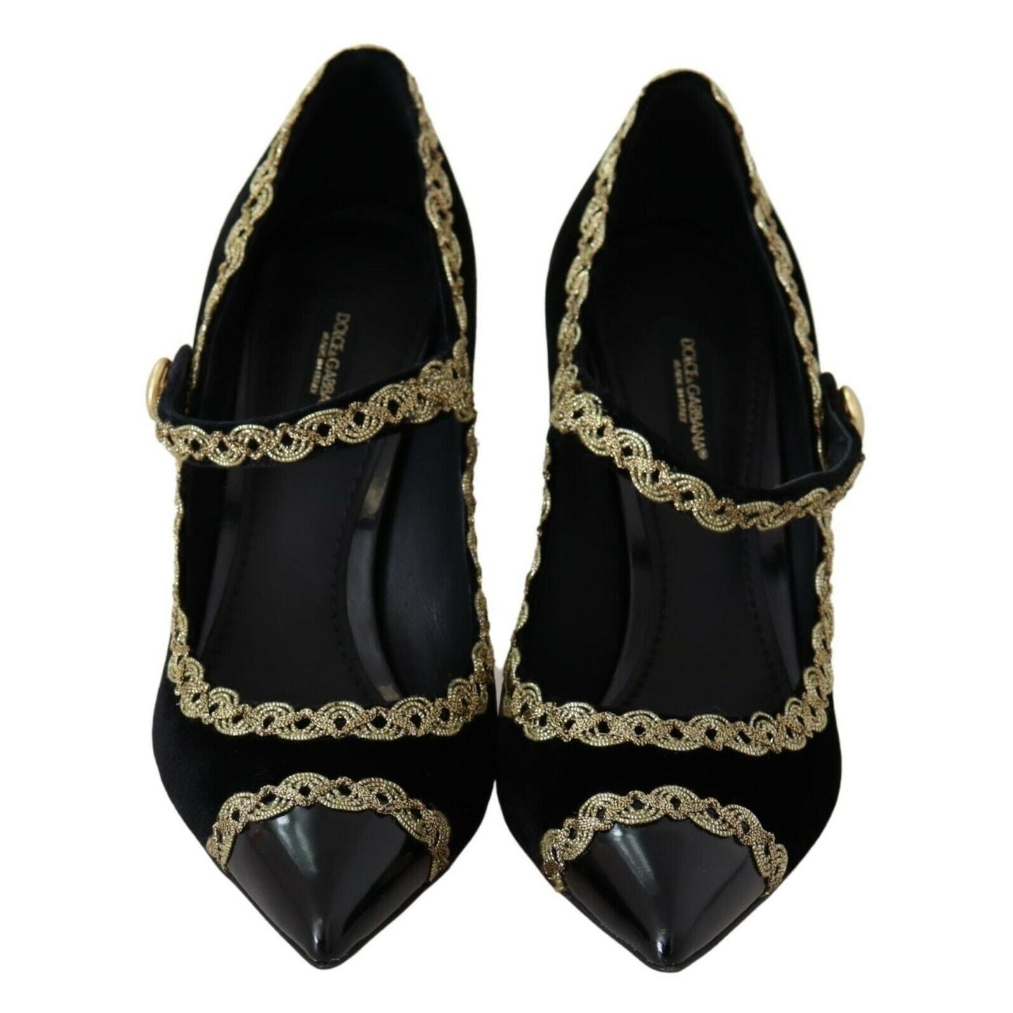 Dolce & Gabbana Black Embellished Velvet Mary Jane Pumps Shoes