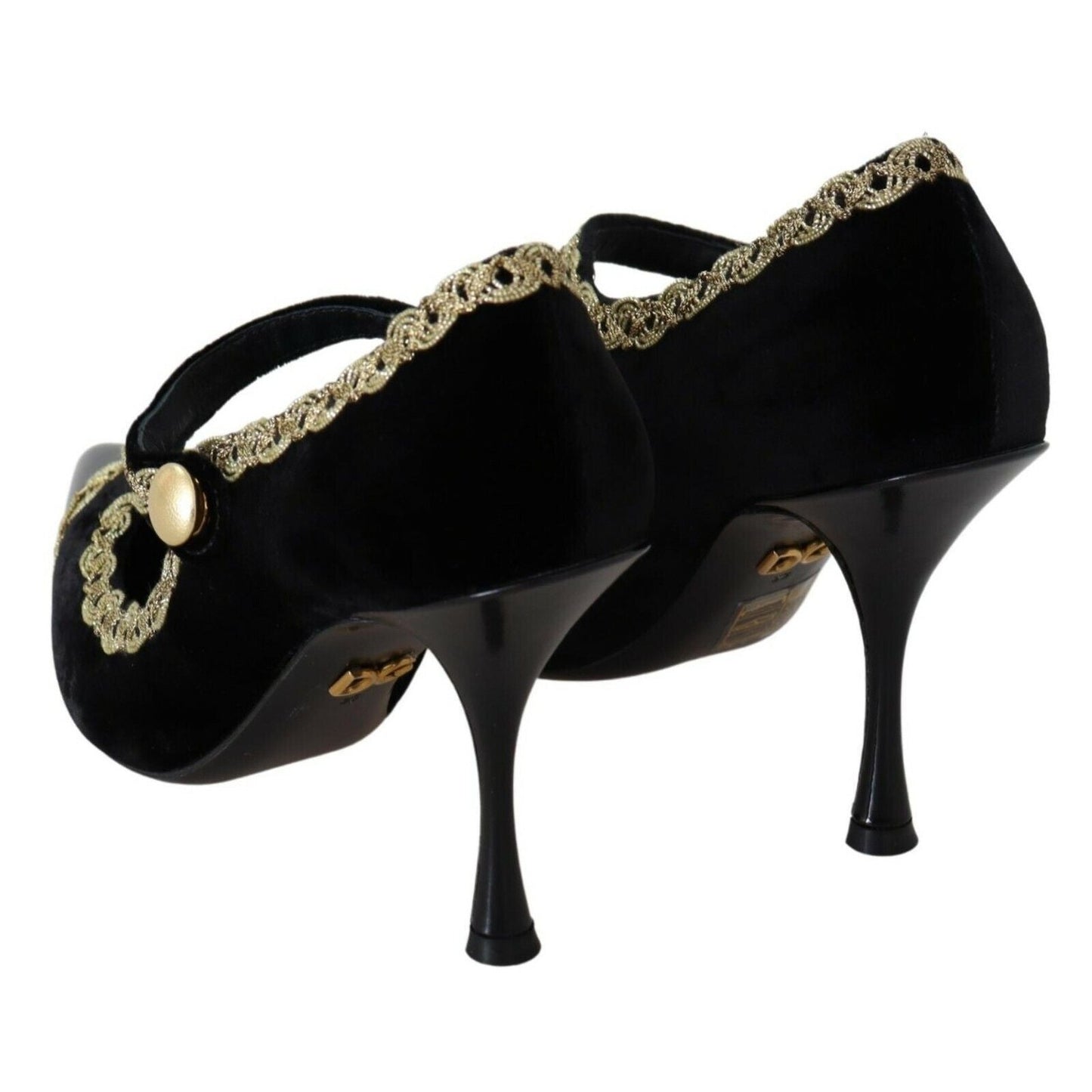 Dolce & Gabbana Black Embellished Velvet Mary Jane Pumps Shoes