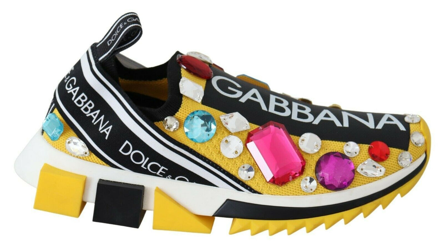 Dolce & Gabbana Yellow Multicolor Crystals Sneakers Shoes Dolce & Gabbana