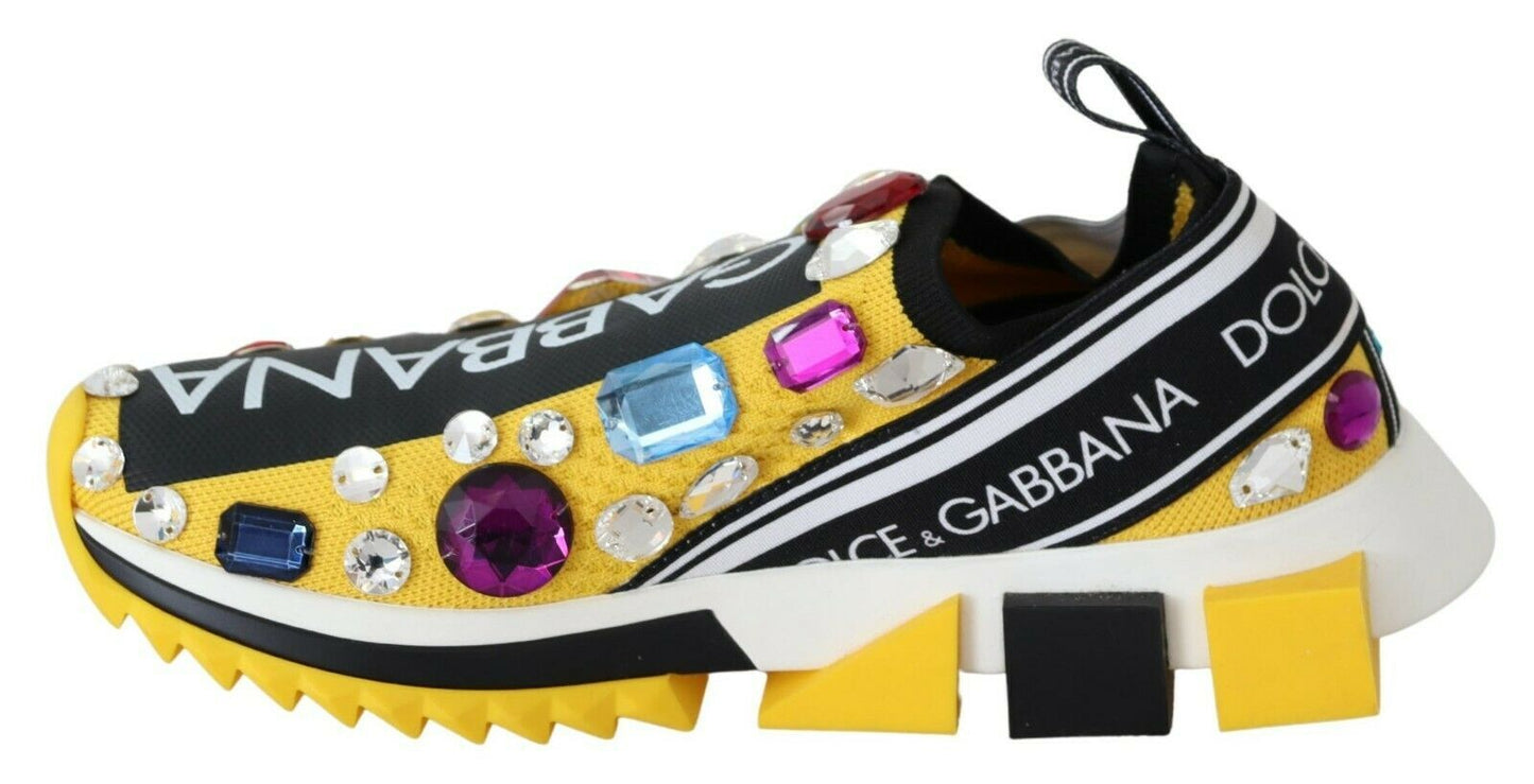Dolce & Gabbana Yellow Multicolor Crystals Sneakers Shoes Dolce & Gabbana