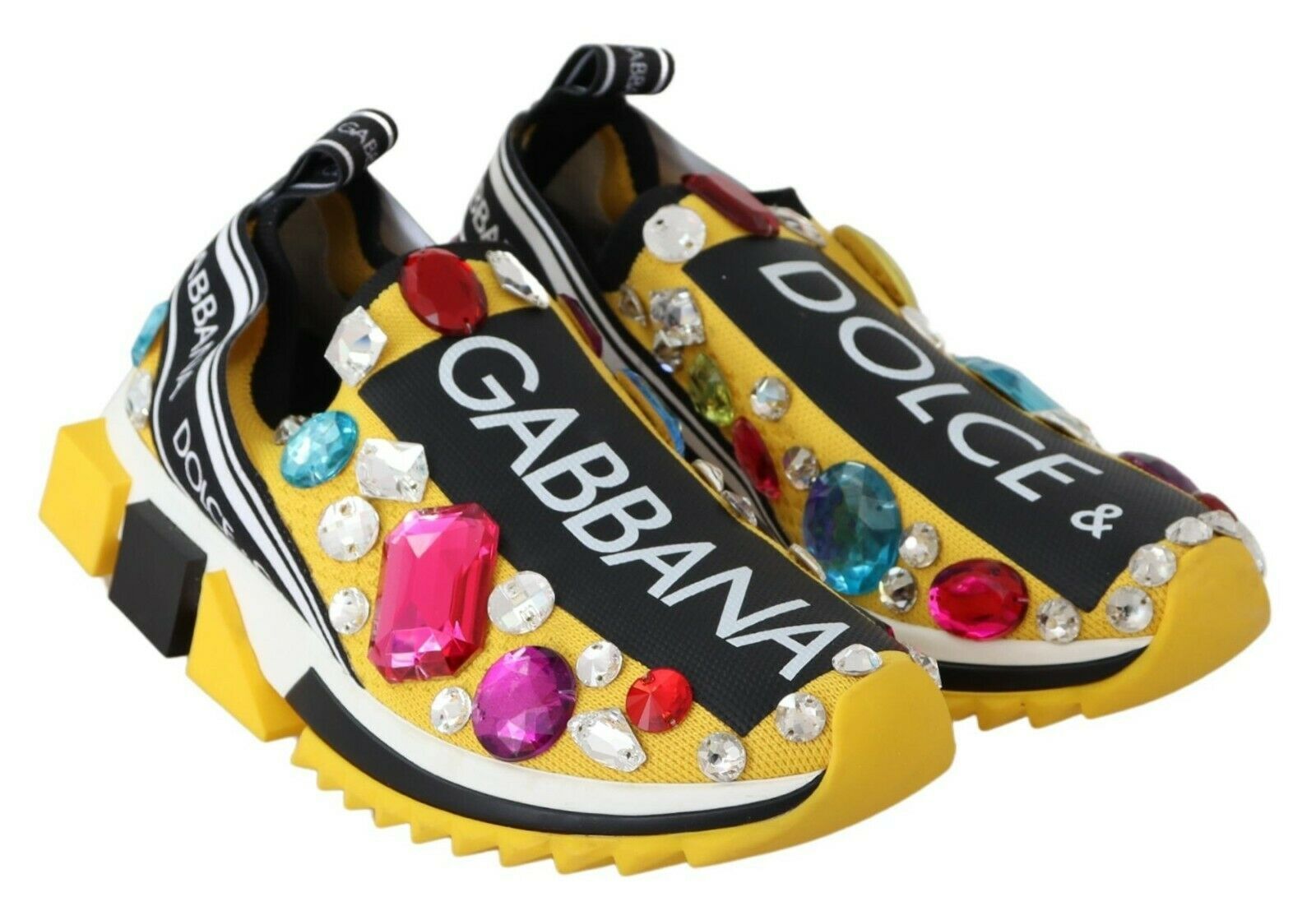 Dolce & Gabbana Yellow Multicolor Crystals Sneakers Shoes Dolce & Gabbana