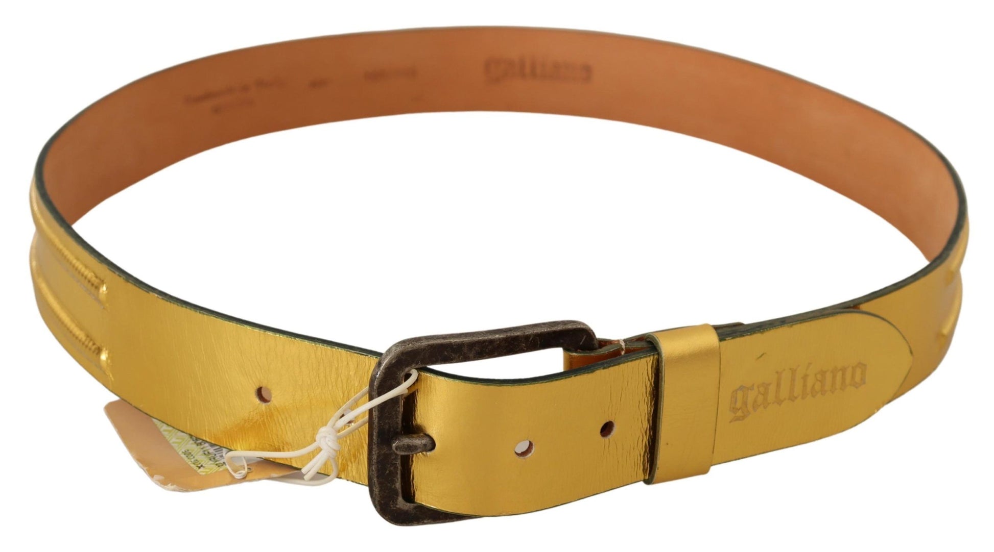 John Galliano Gold Genuine Leather Rustic Silver Buckle Waist Belt John Galliano